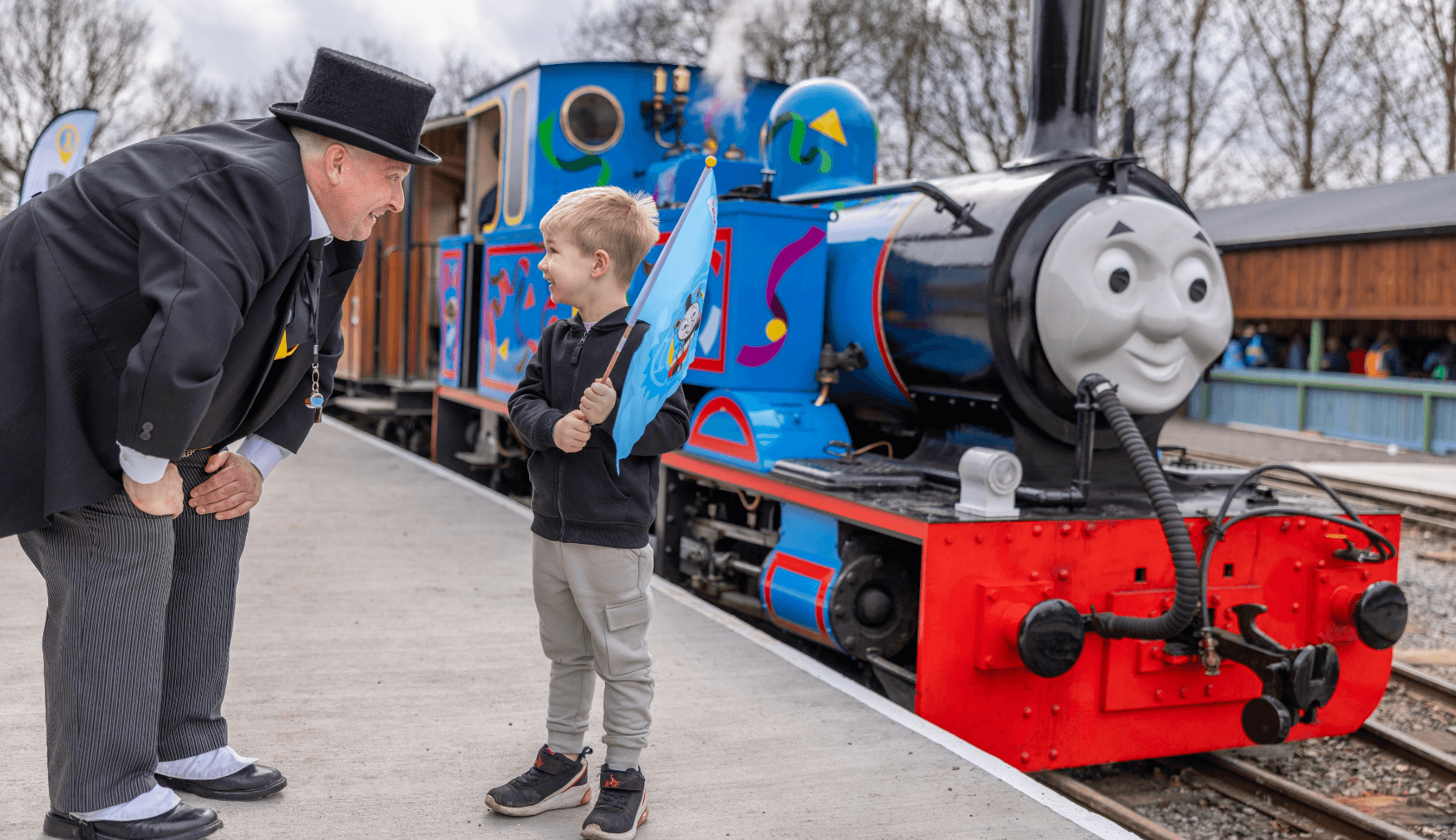 Boy excited to see Sir Topham Hatt at Statfold Day Out With Thomas