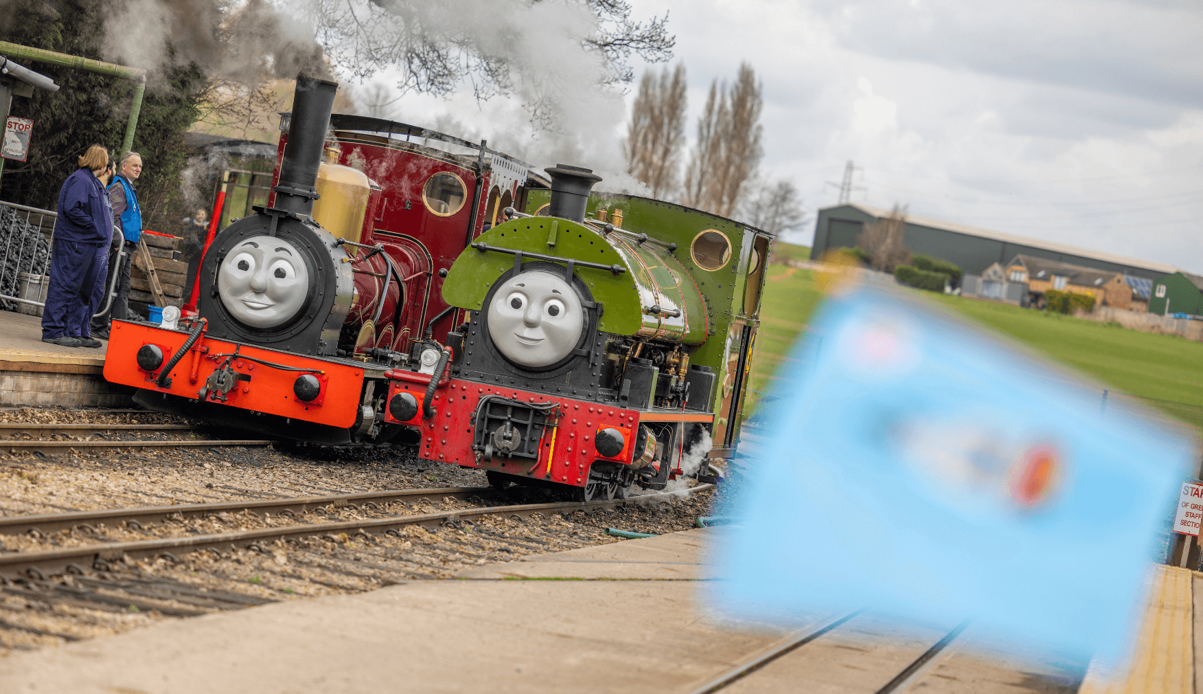 James and Percy waiting at Platform at Statfold Country Park