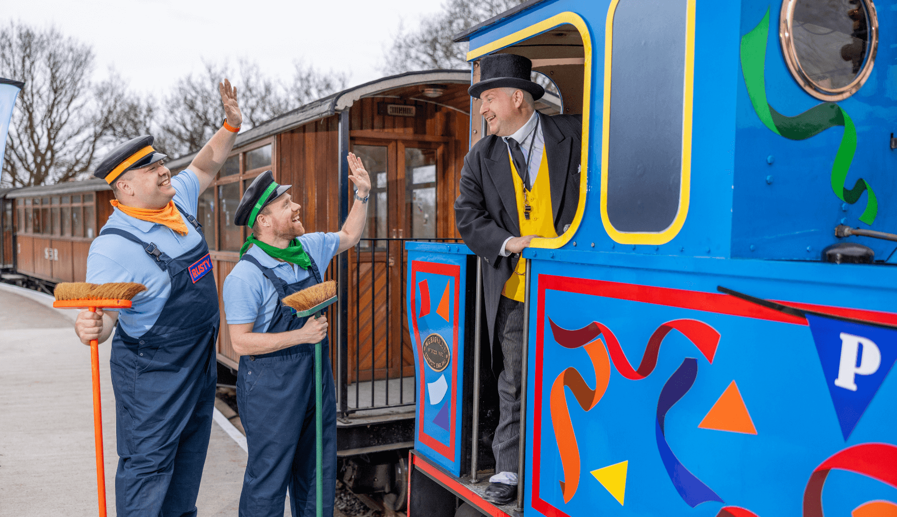 Rusty and Dusty waving at Sir Topham Hatt at Statfold Day Out With Thomas