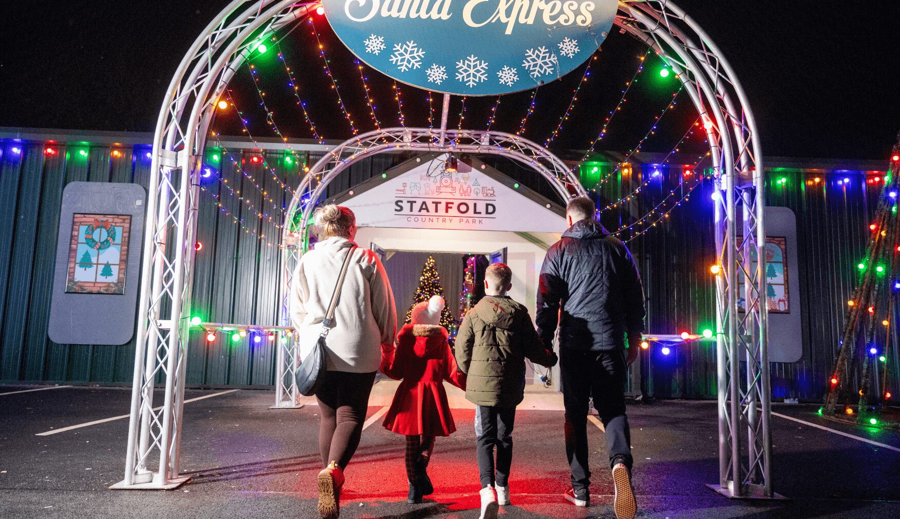 Family entering Statfolds Magical Santa Express